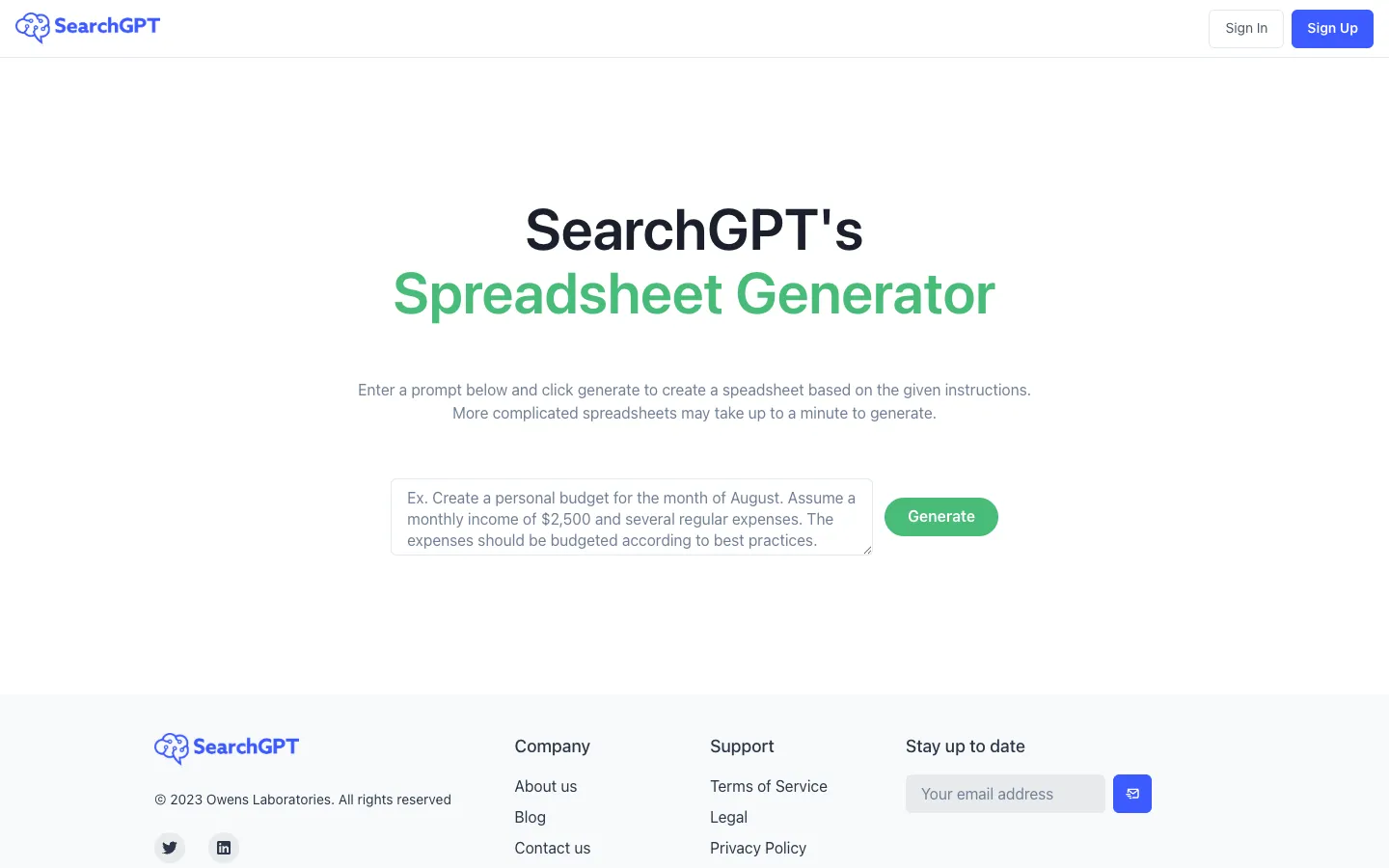Screenshot of the SearchGPT homepage