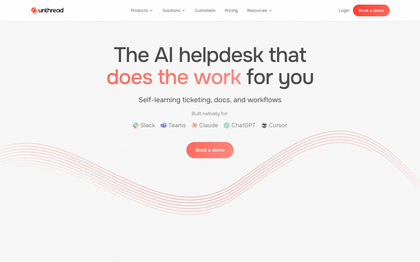 Screenshot of the Unthread homepage