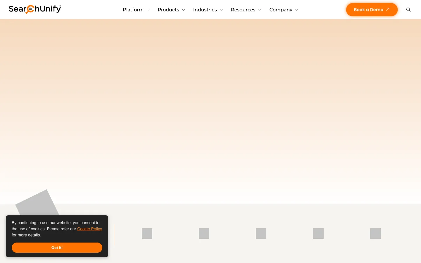 Screenshot of the SearchUnify homepage