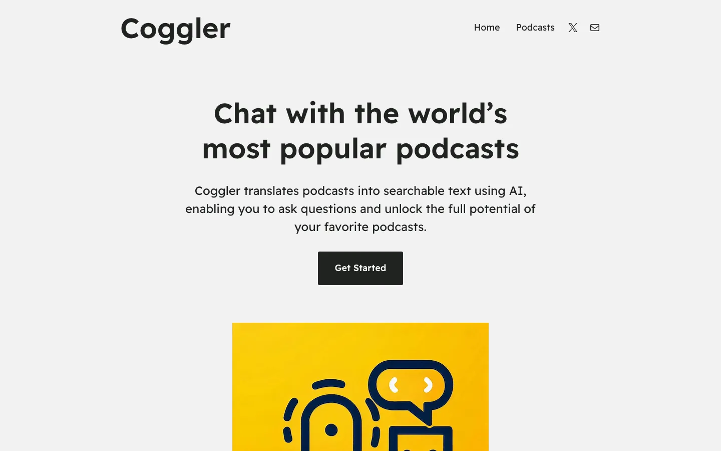 Screenshot of the Coggler homepage