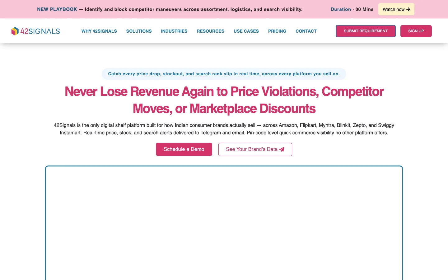 Screenshot of the 42Signals homepage