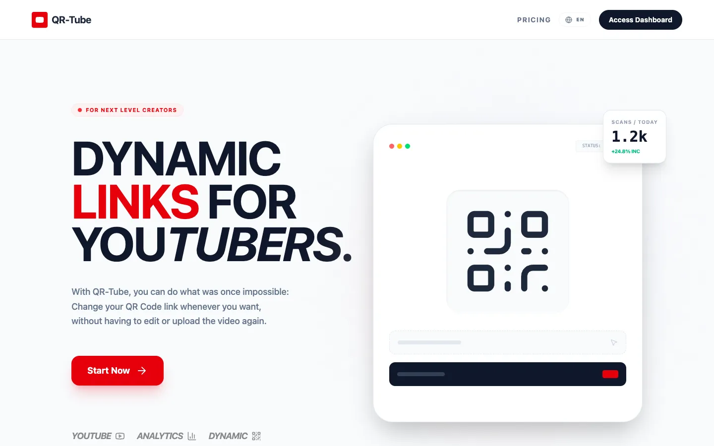 Screenshot of the QR-Tube homepage
