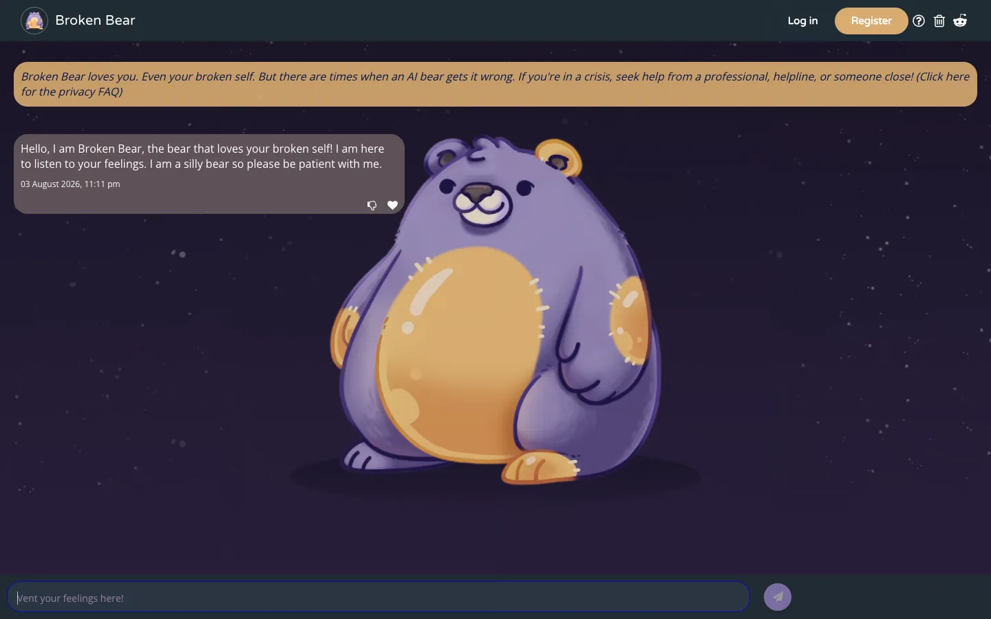 Screenshot of the Broken Bear homepage