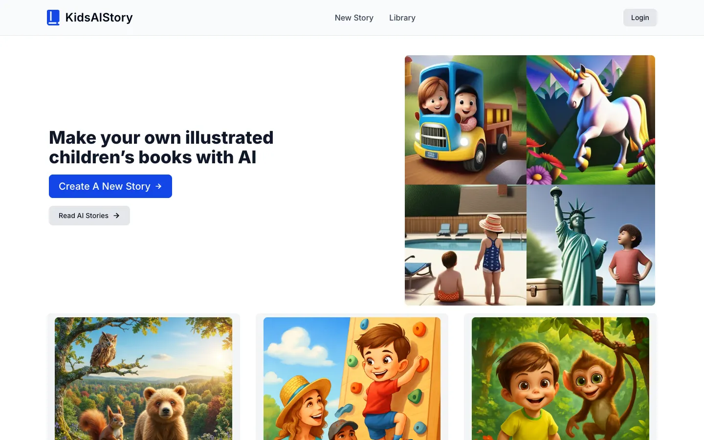 Screenshot of the KidsAIStory homepage
