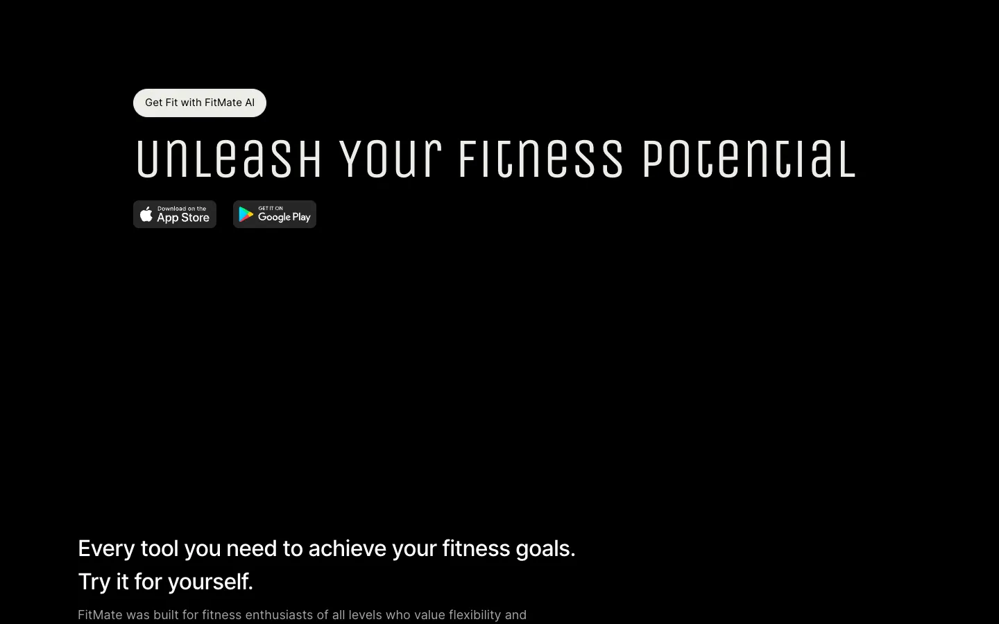 Screenshot of the FitMate AI homepage