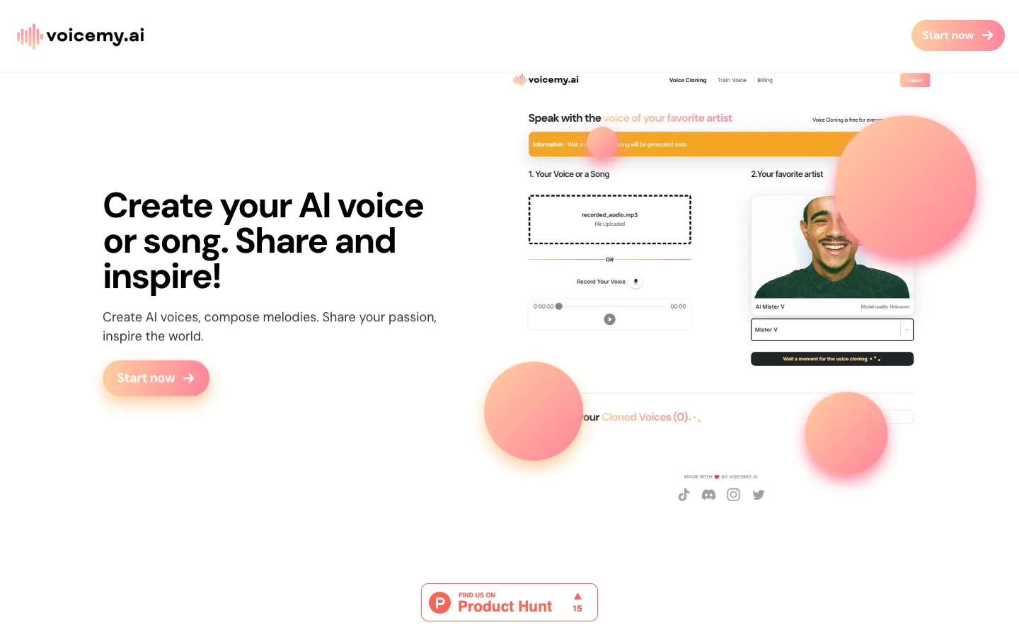 Screenshot of the voicemy.ai homepage