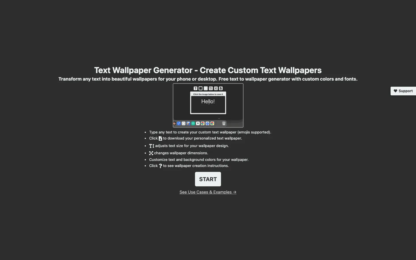 Screenshot of the TextWallpaper homepage