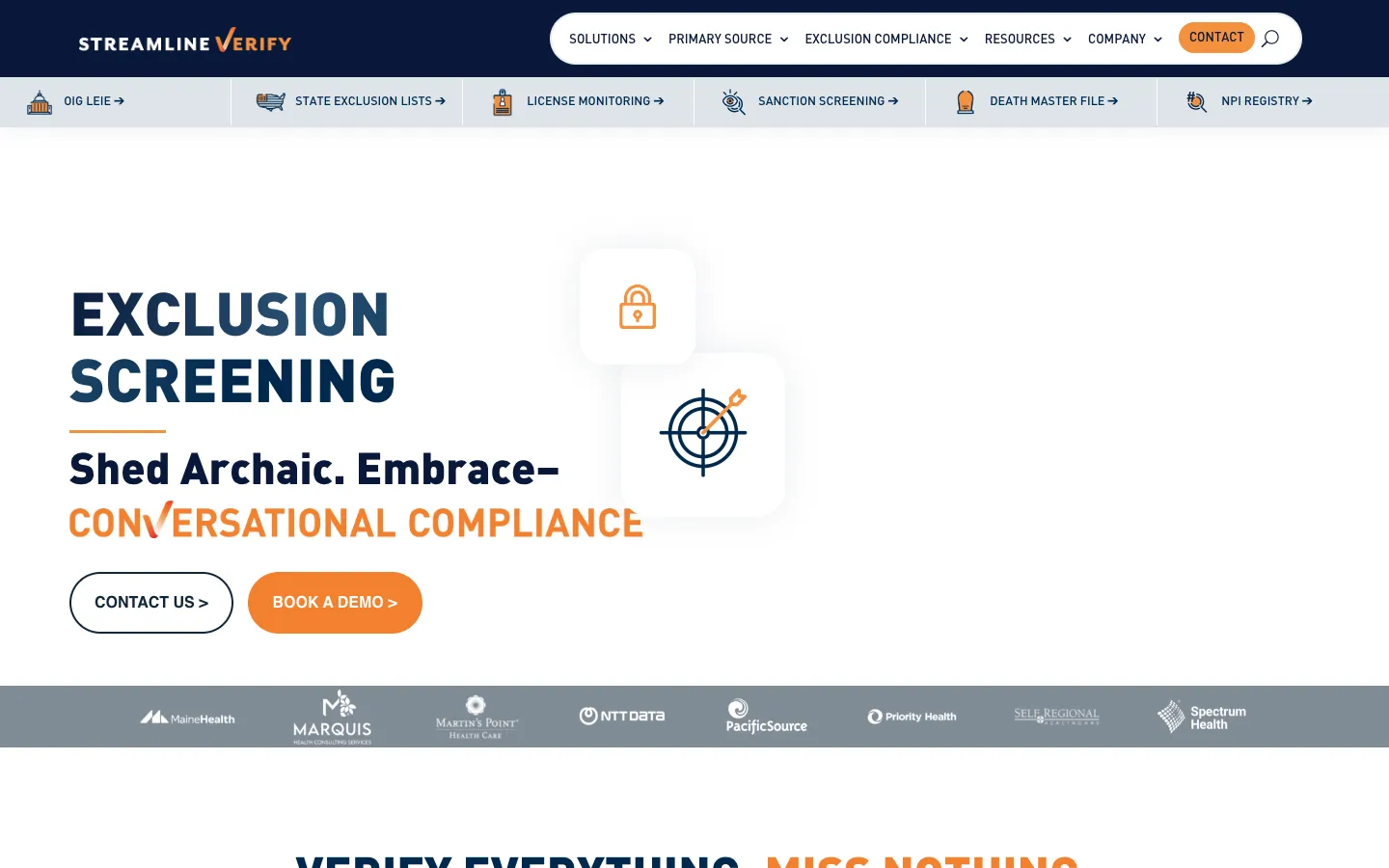 Screenshot of the Streamline Verify homepage