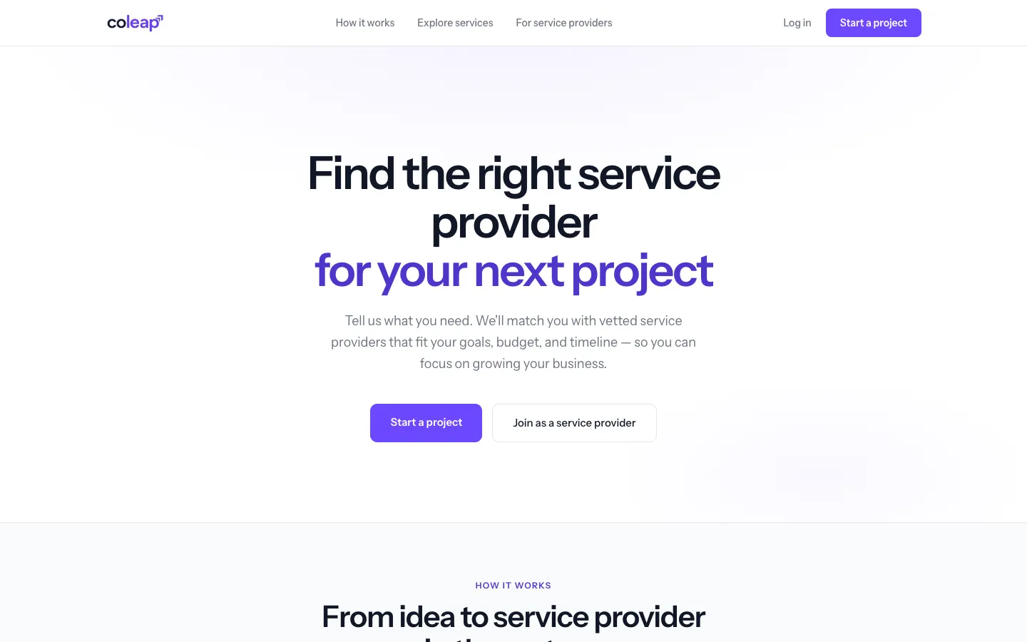 Screenshot of the Coleap homepage