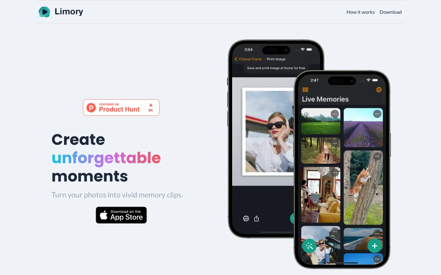 Screenshot of the Limory homepage
