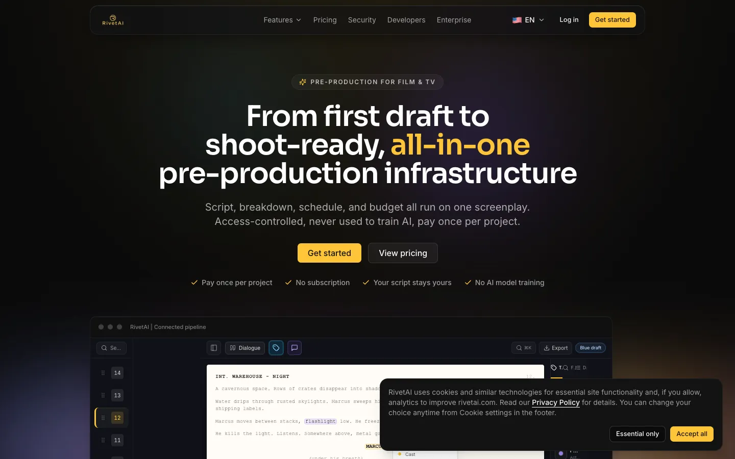 Screenshot of the RivetAI homepage
