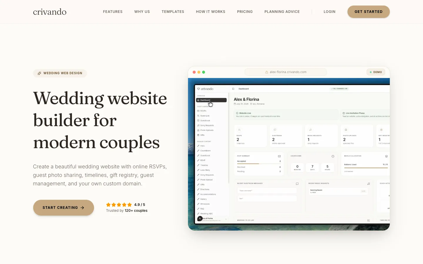 Screenshot of the Crivando homepage