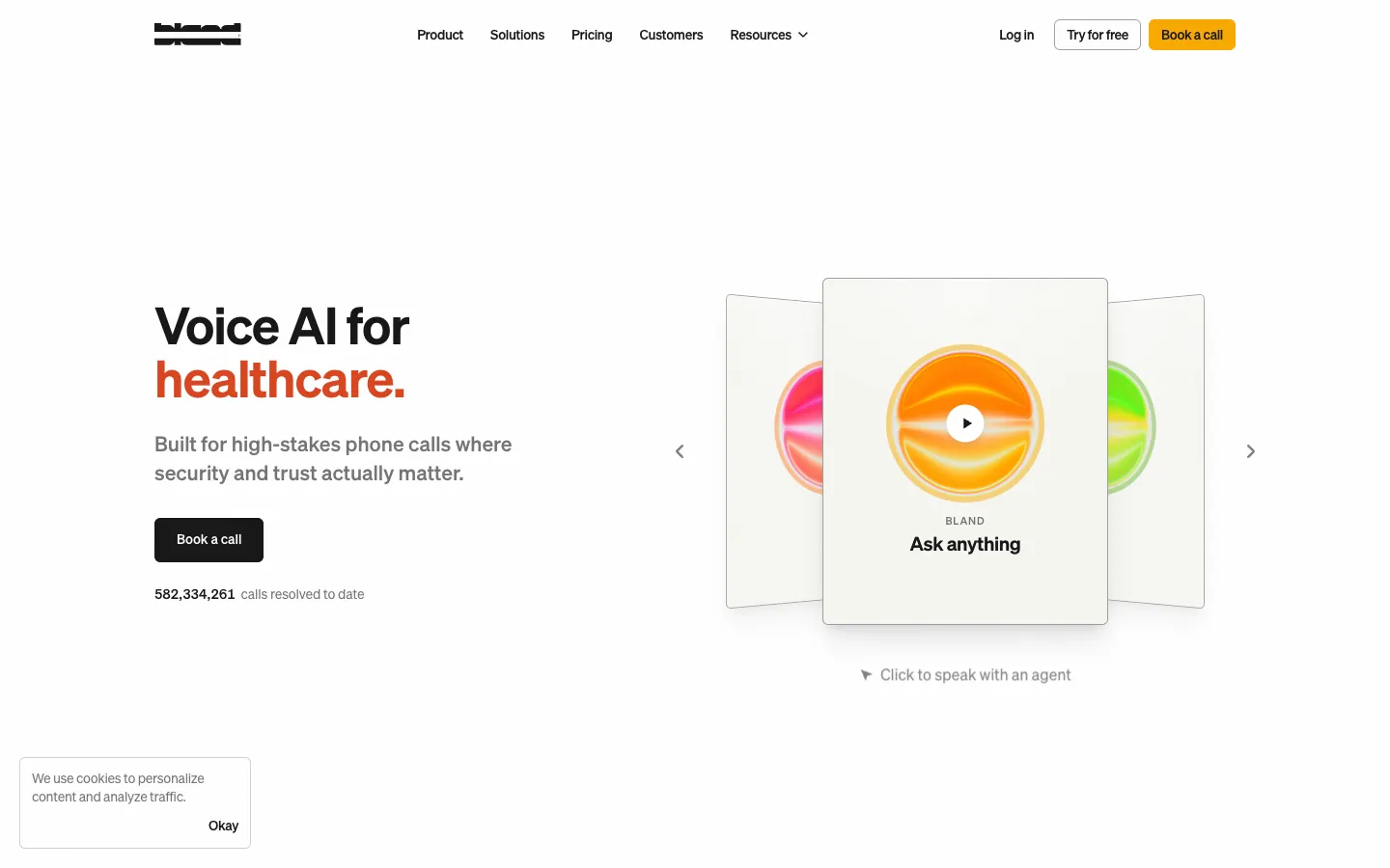 Screenshot of the Bland AI homepage