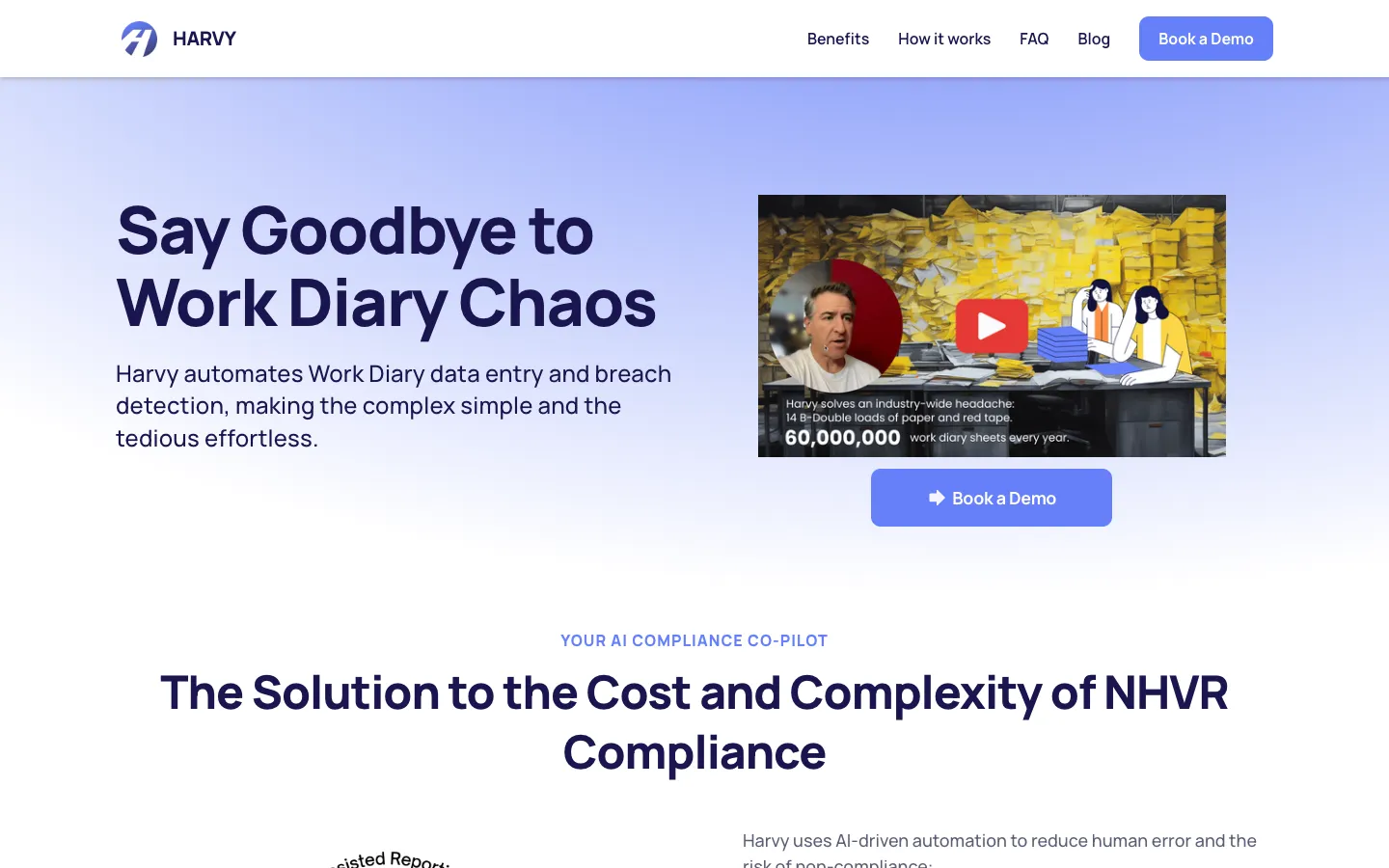 Screenshot of the Harvy AI Compliance Co-Pilot homepage