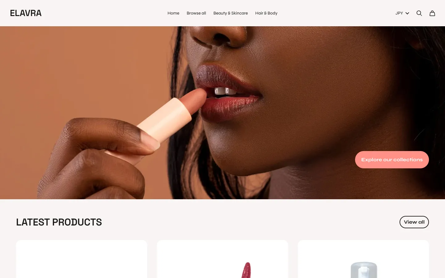 Screenshot of the Elavra.com homepage