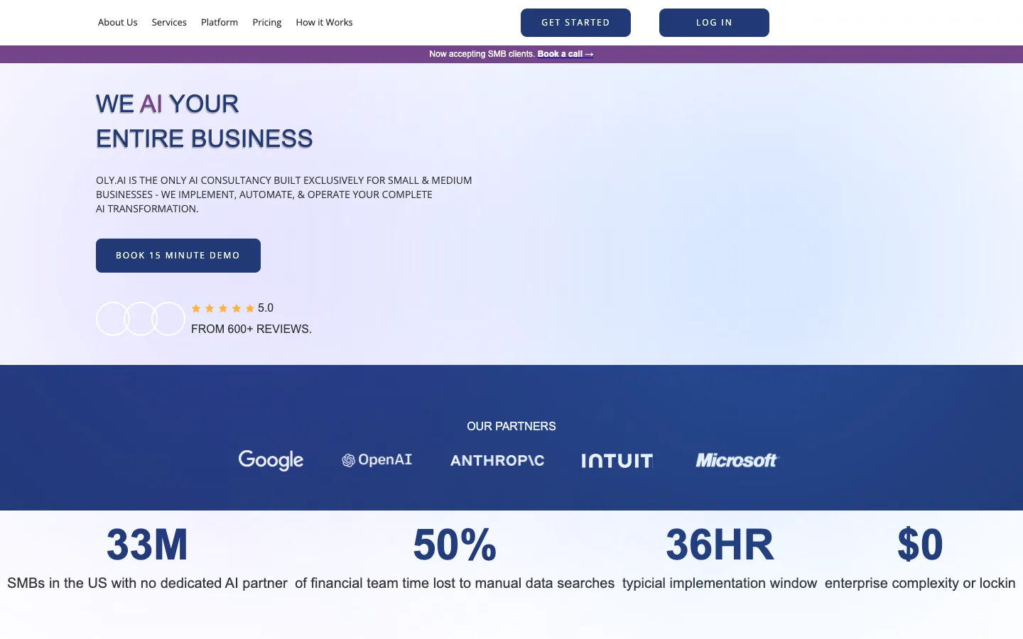 Screenshot of the OLY.AI homepage