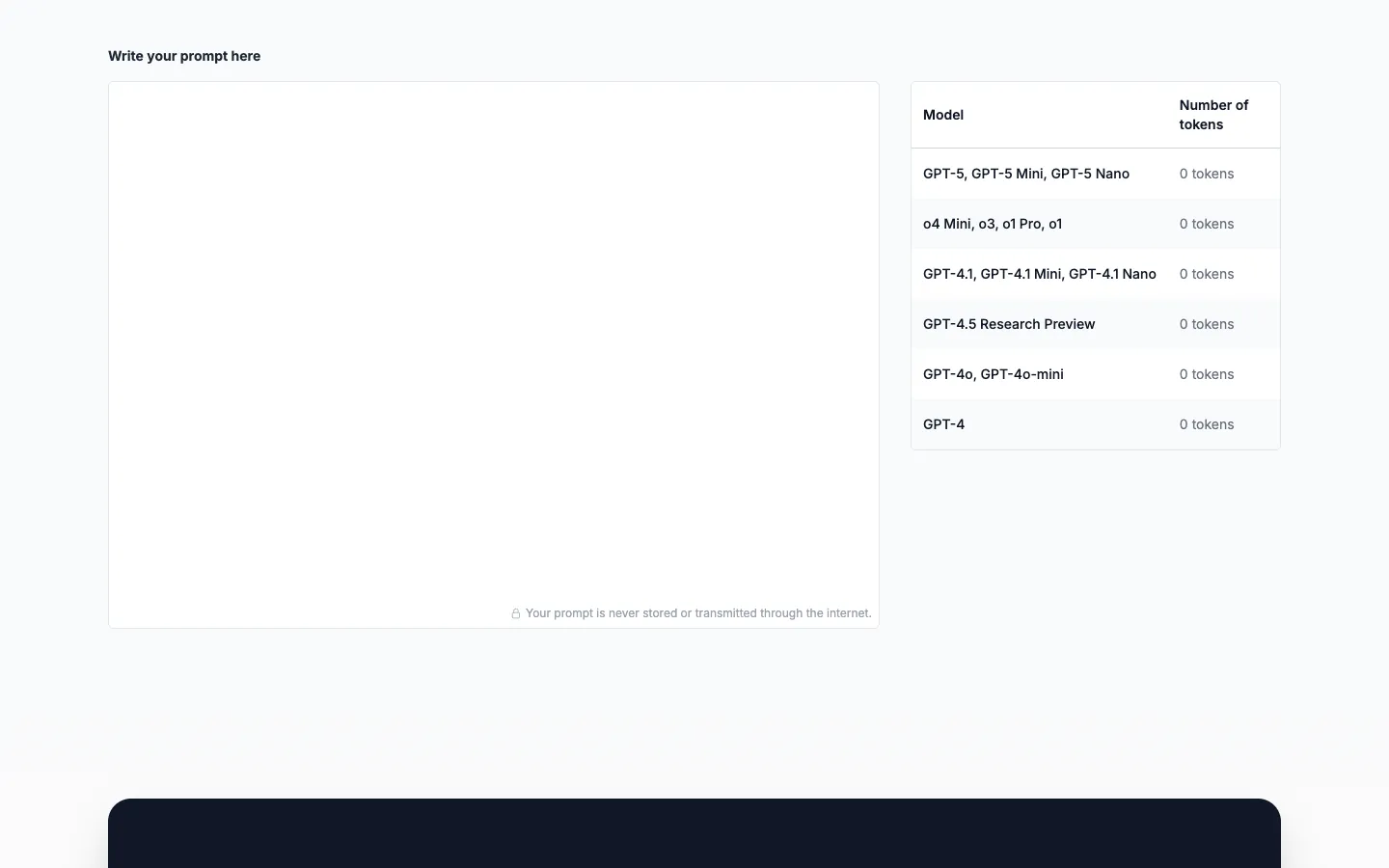Screenshot of the Prompt Token Counter homepage