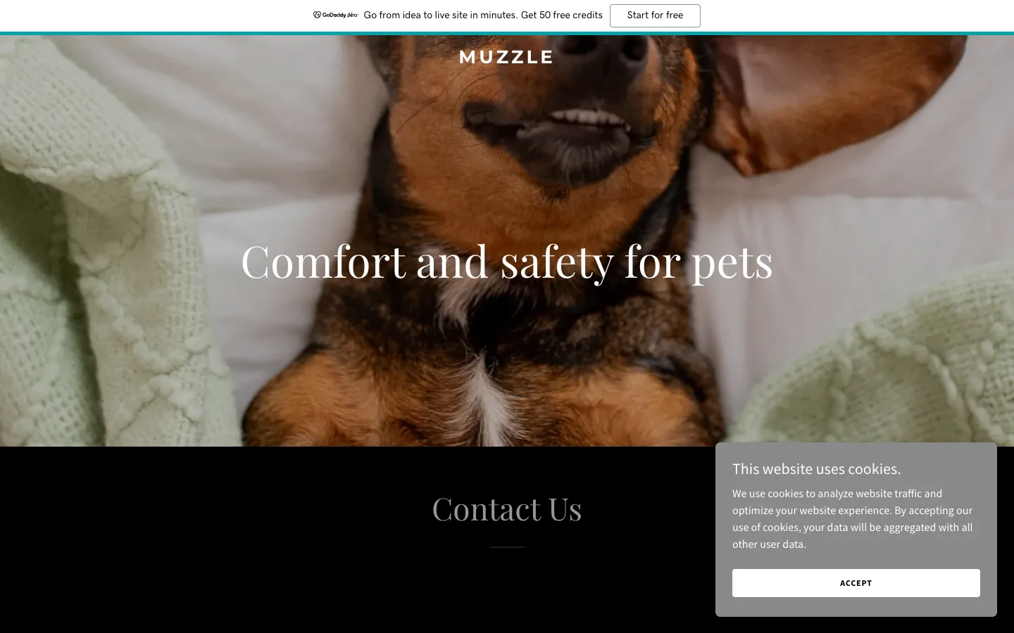 Screenshot of the Muzzle homepage