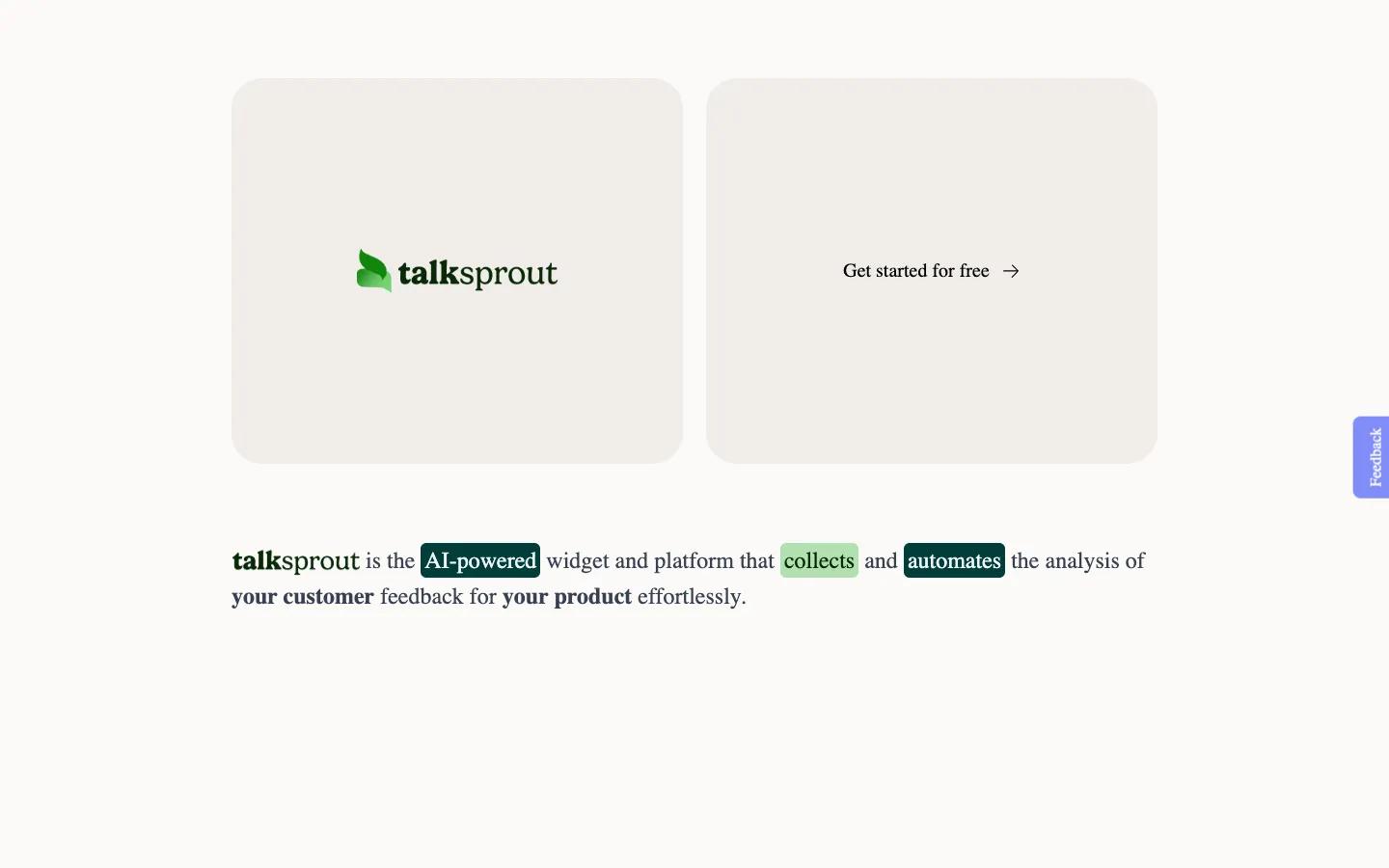 Screenshot of the talksprout homepage