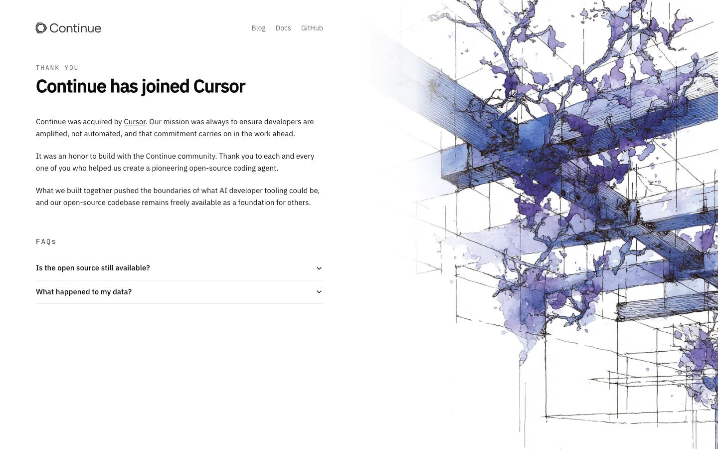 Screenshot of the Continue homepage