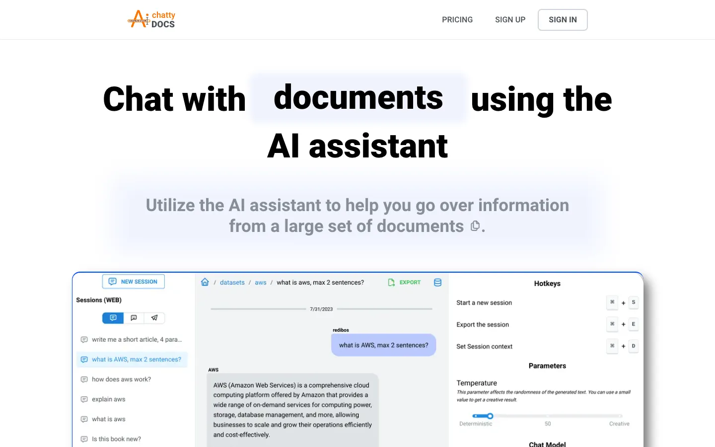 Screenshot of the ChattyDocs homepage