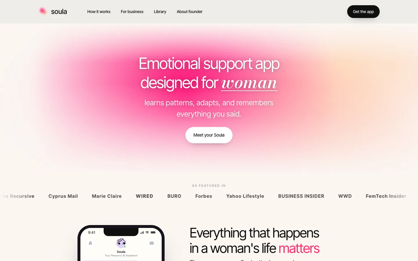 Screenshot of the Soula Care homepage