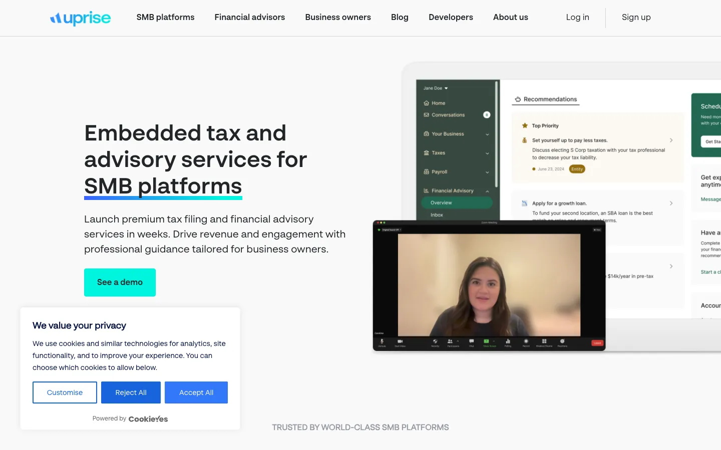 Screenshot of the Uprise Embedded homepage