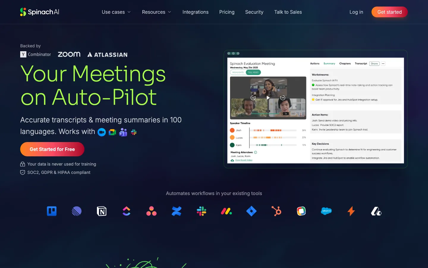 Screenshot of the Spinach.io homepage