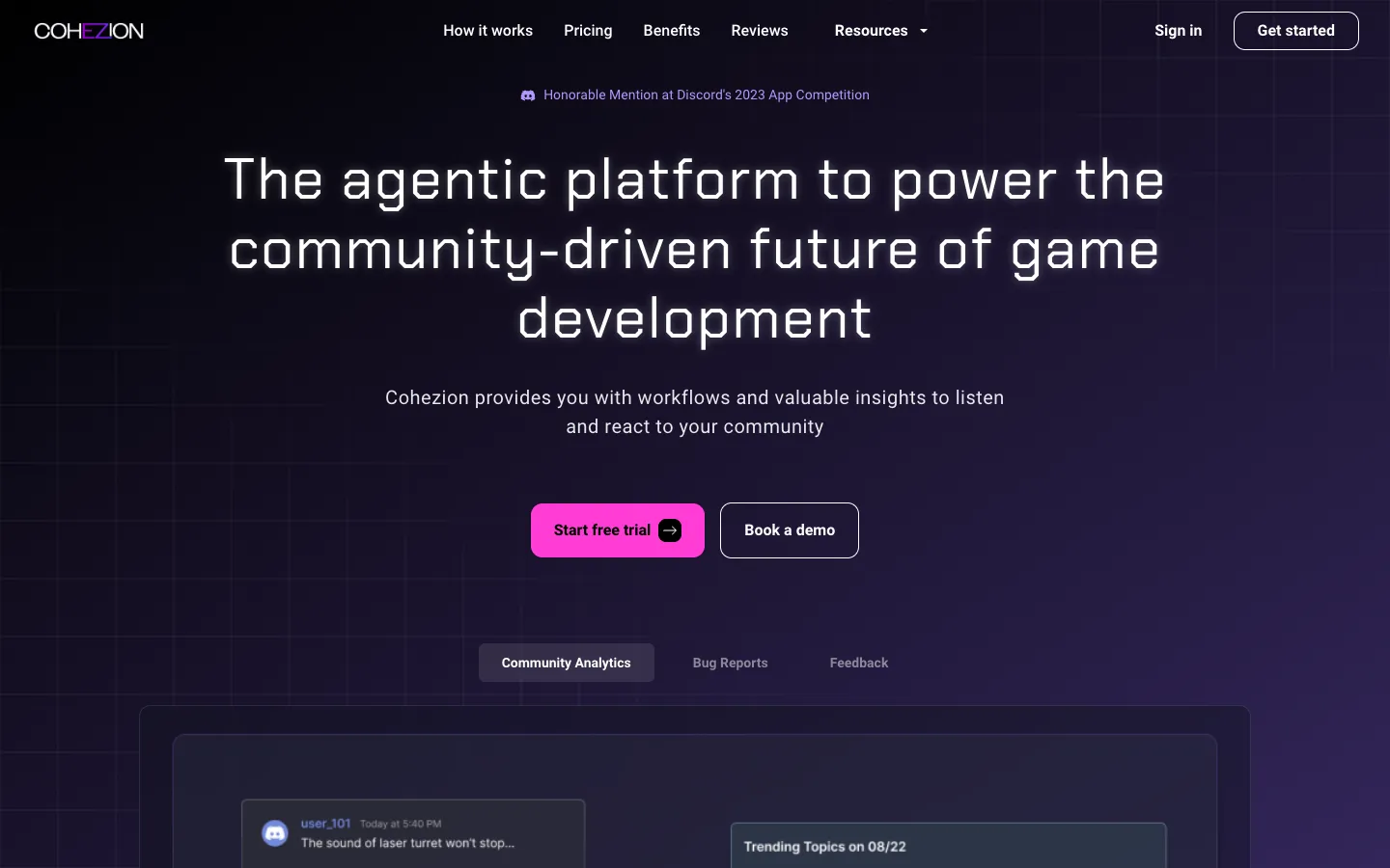 Screenshot of the COHEZION.AI homepage