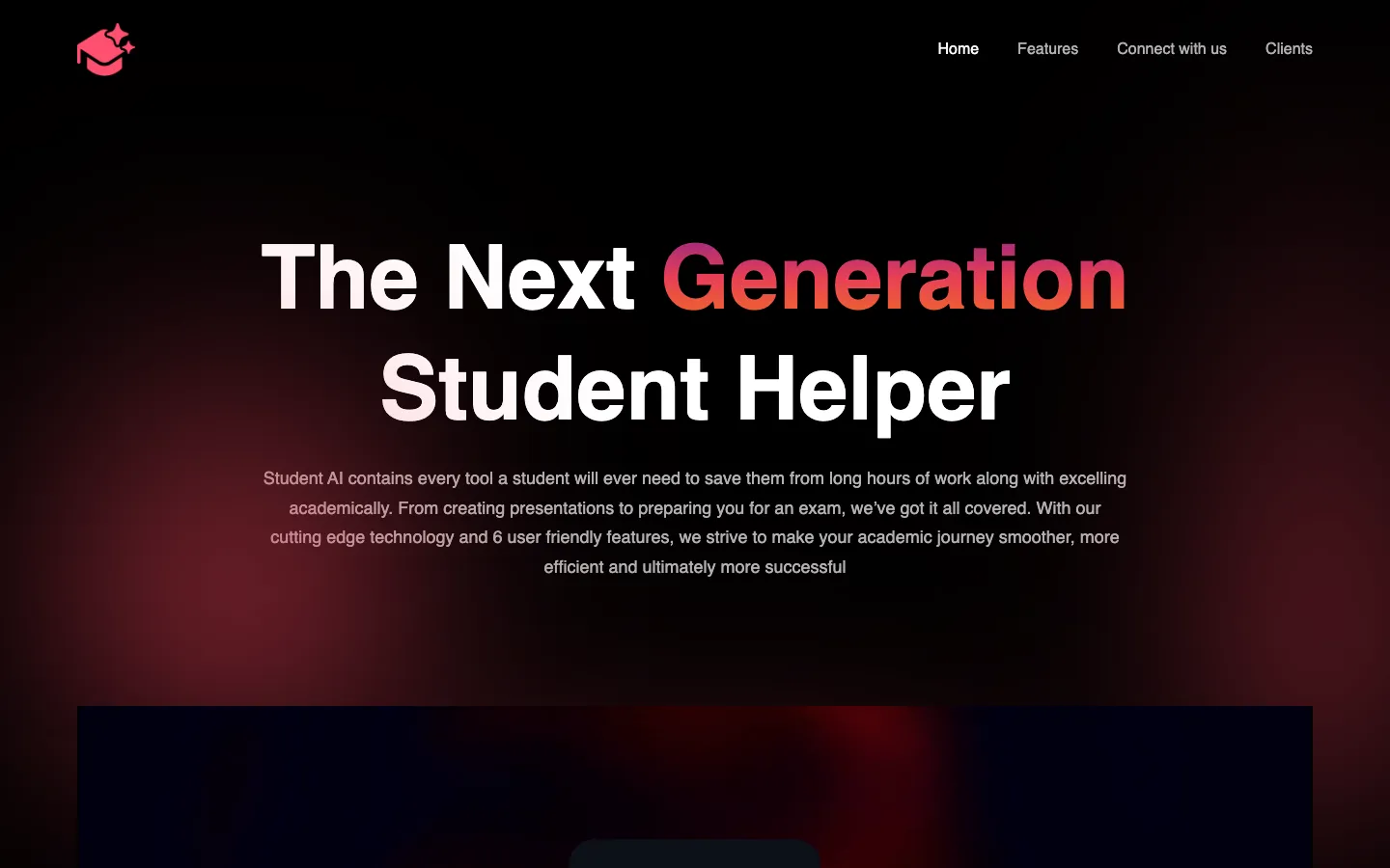 Screenshot of the StudentAI homepage