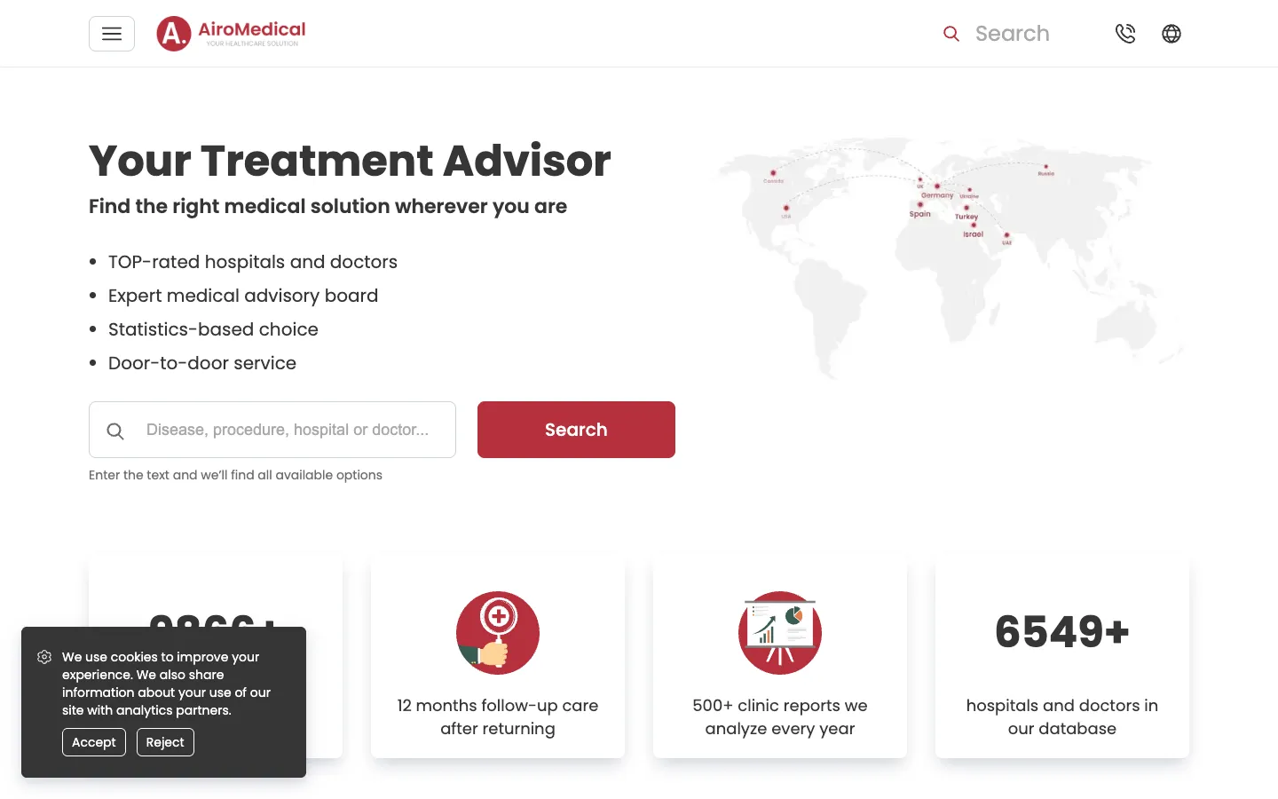 Screenshot of the AiroMedical homepage