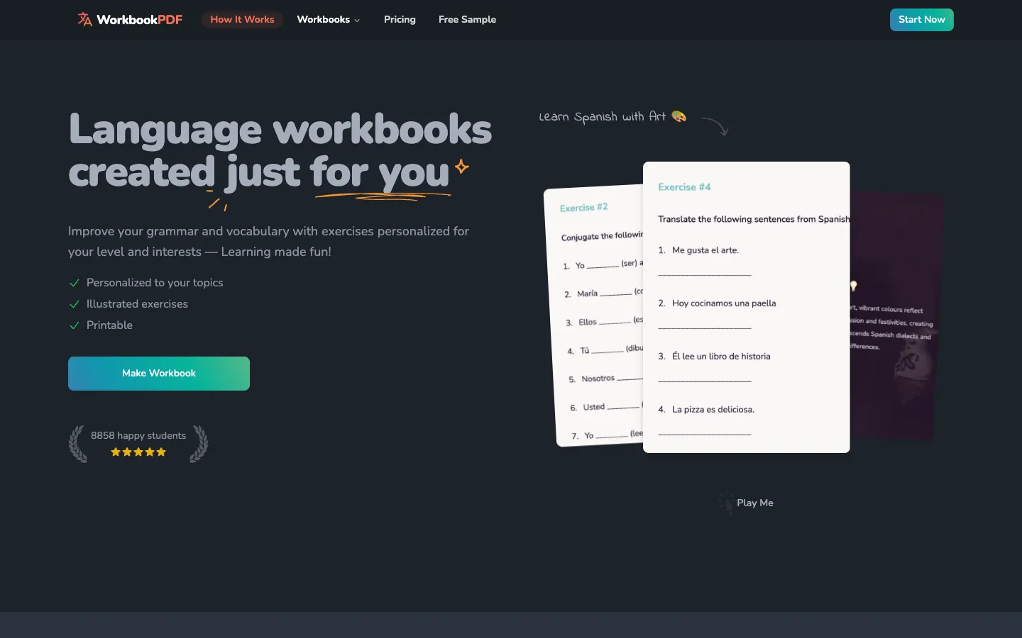Screenshot of the WorkbookPDF homepage