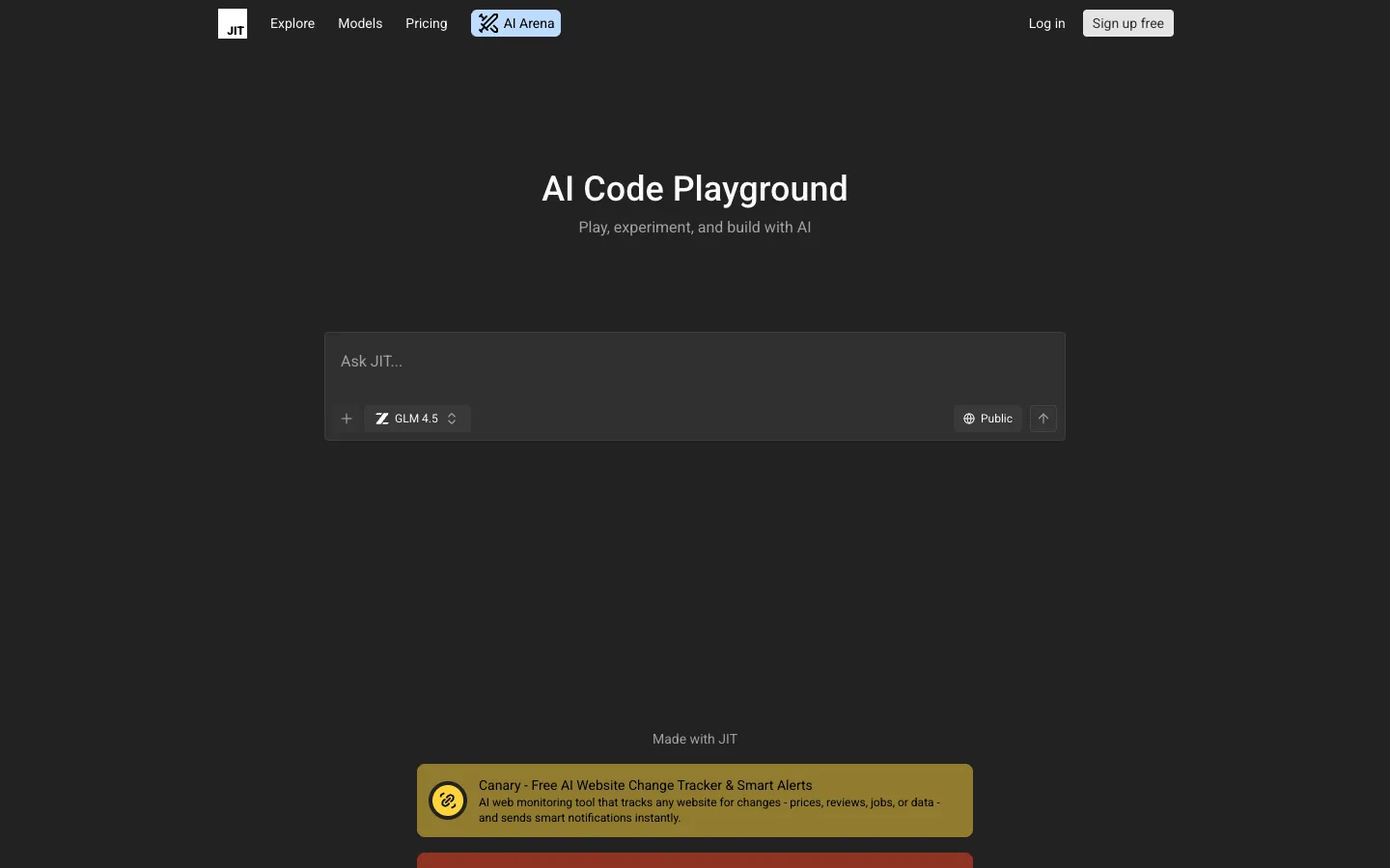 Screenshot of the JIT.codes homepage