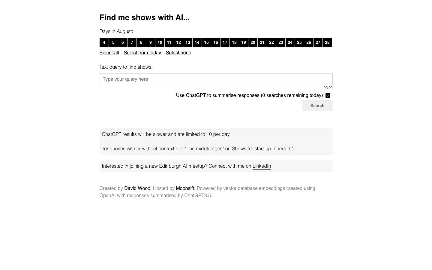 Screenshot of the Fringe Sift homepage