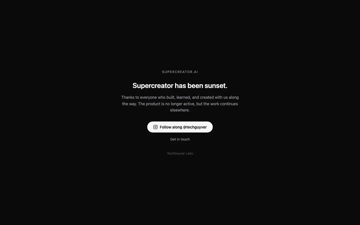 Screenshot of the Supercreator homepage