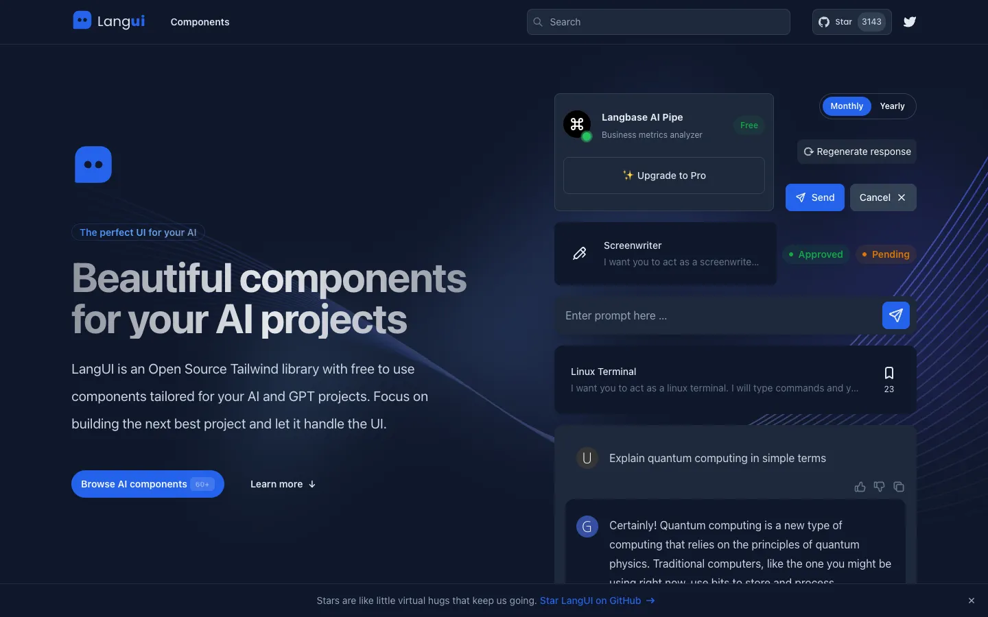 Screenshot of the LangUI homepage