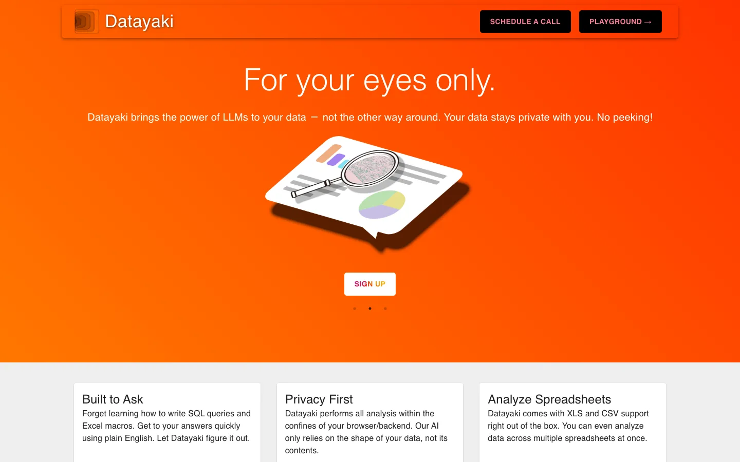 Screenshot of the Datayaki homepage
