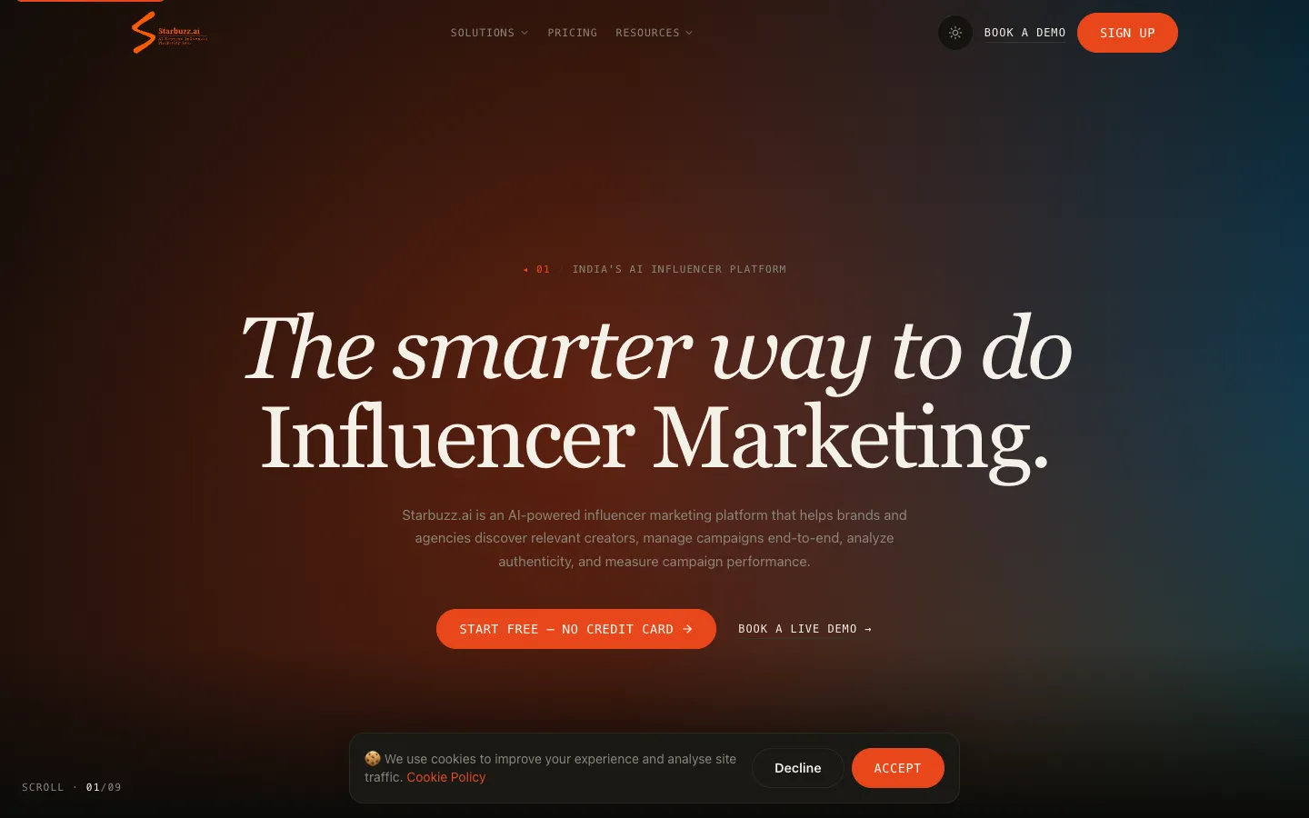 Screenshot of the Starbuzz.ai homepage