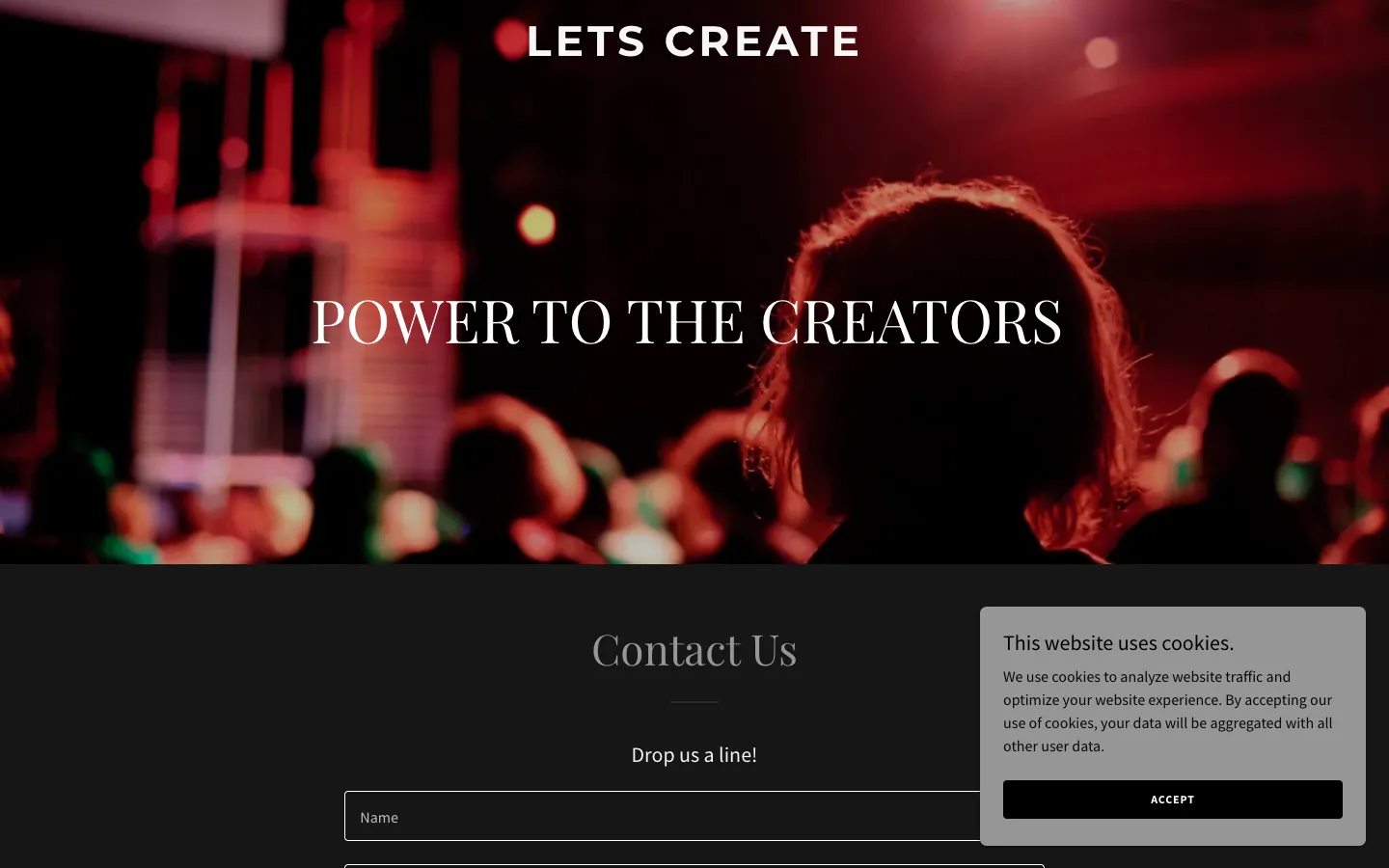 Screenshot of the Power to the Creators: homepage