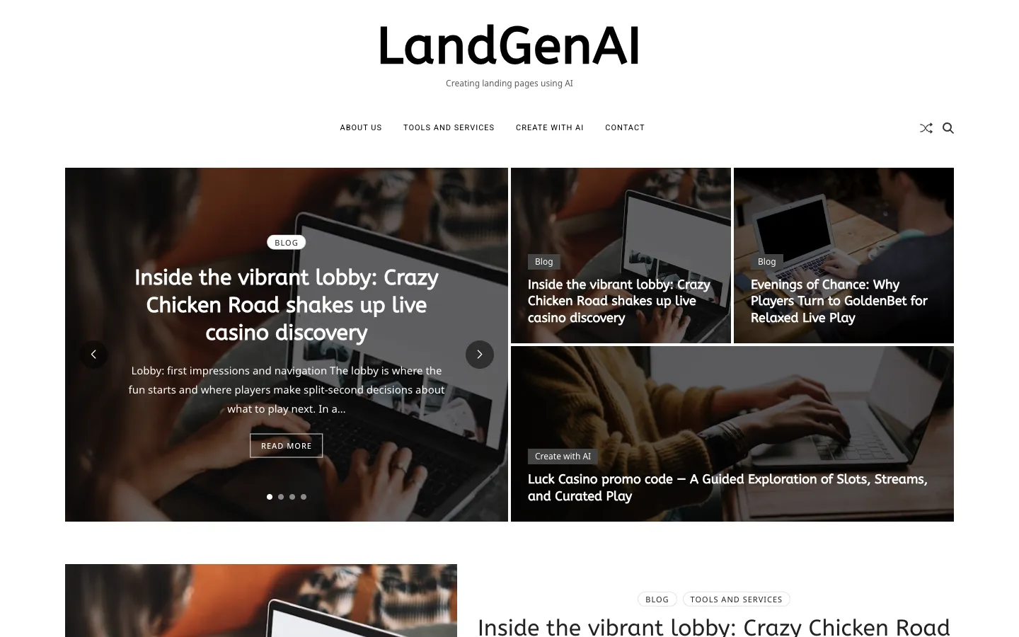 Screenshot of the AI Landing Page Generator homepage