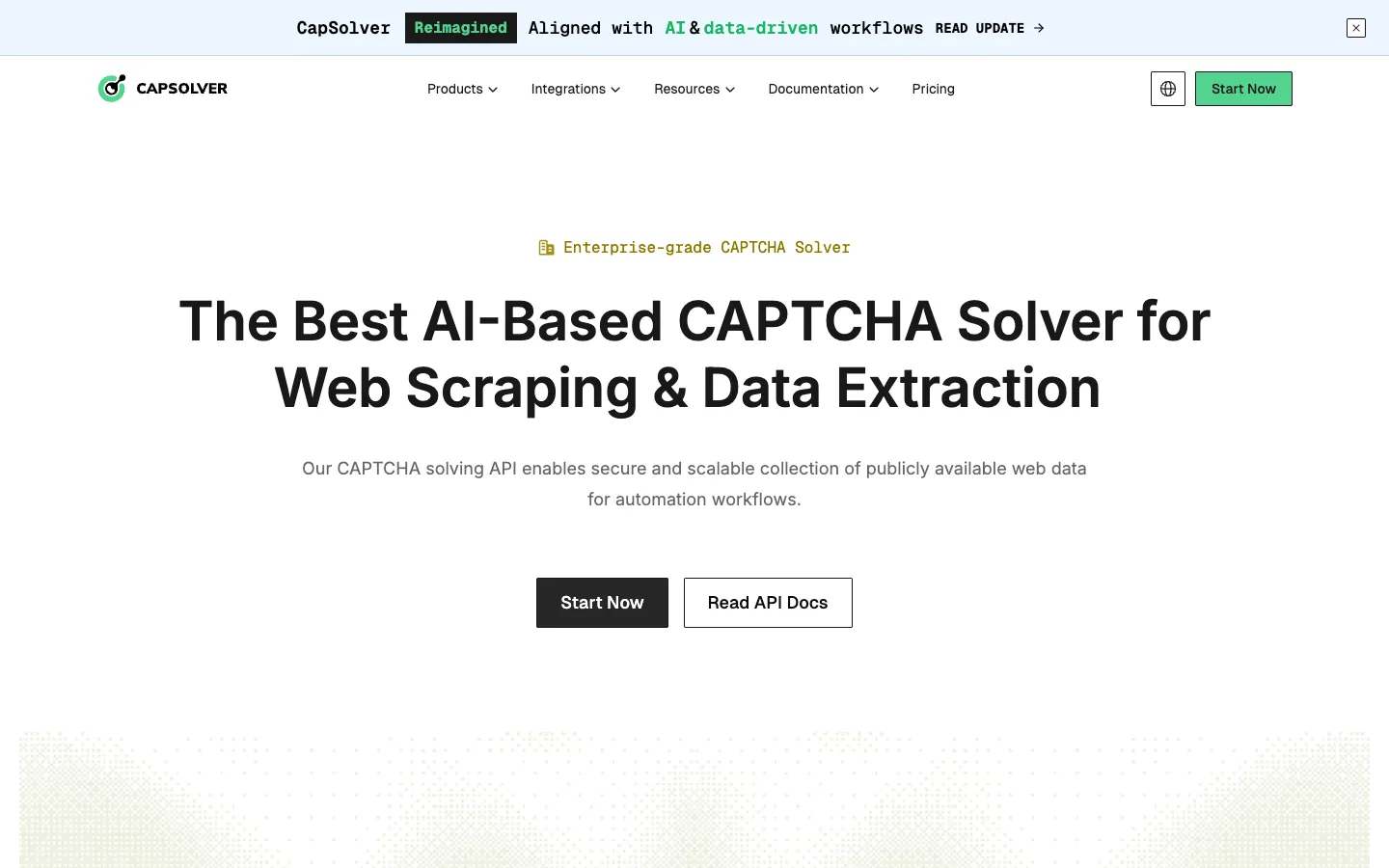 Screenshot of the Capsolver homepage