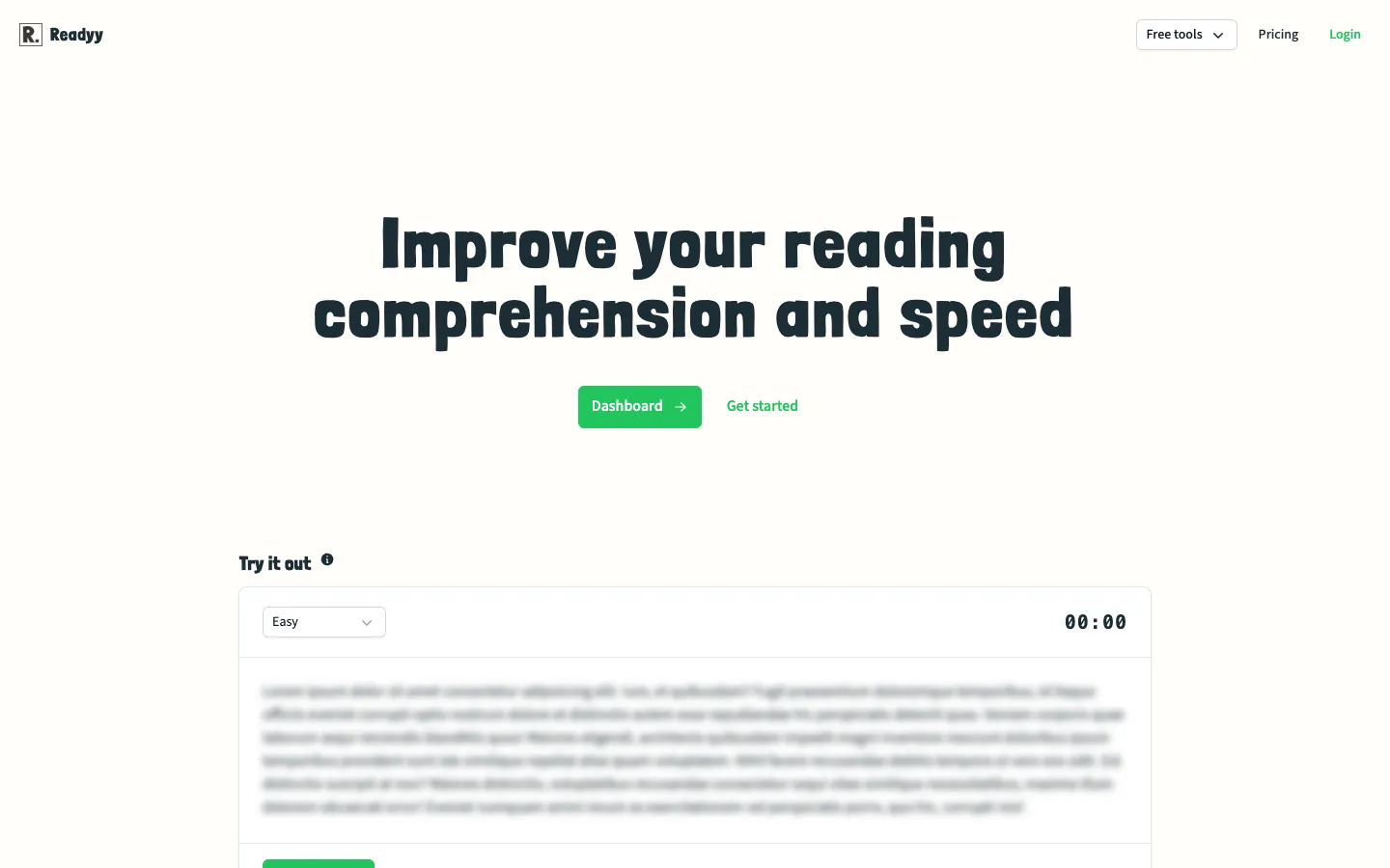 Screenshot of the Readyy homepage