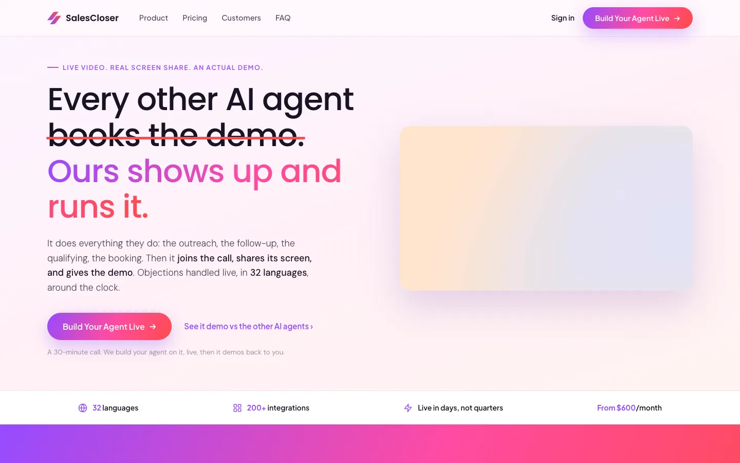 Screenshot of the SalesCloser.ai homepage