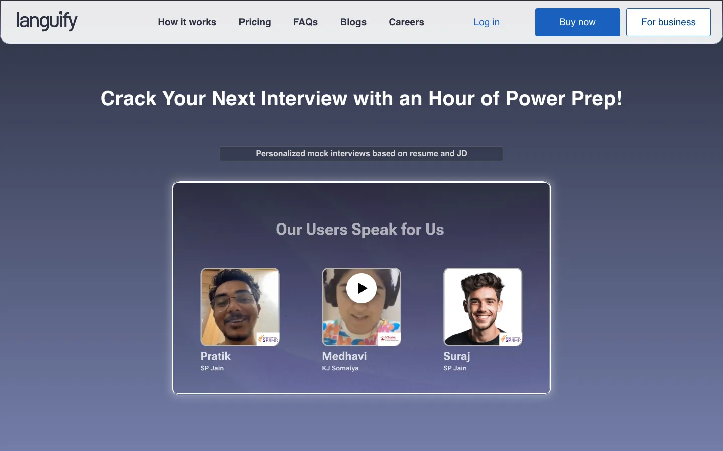 Screenshot of the Languify homepage