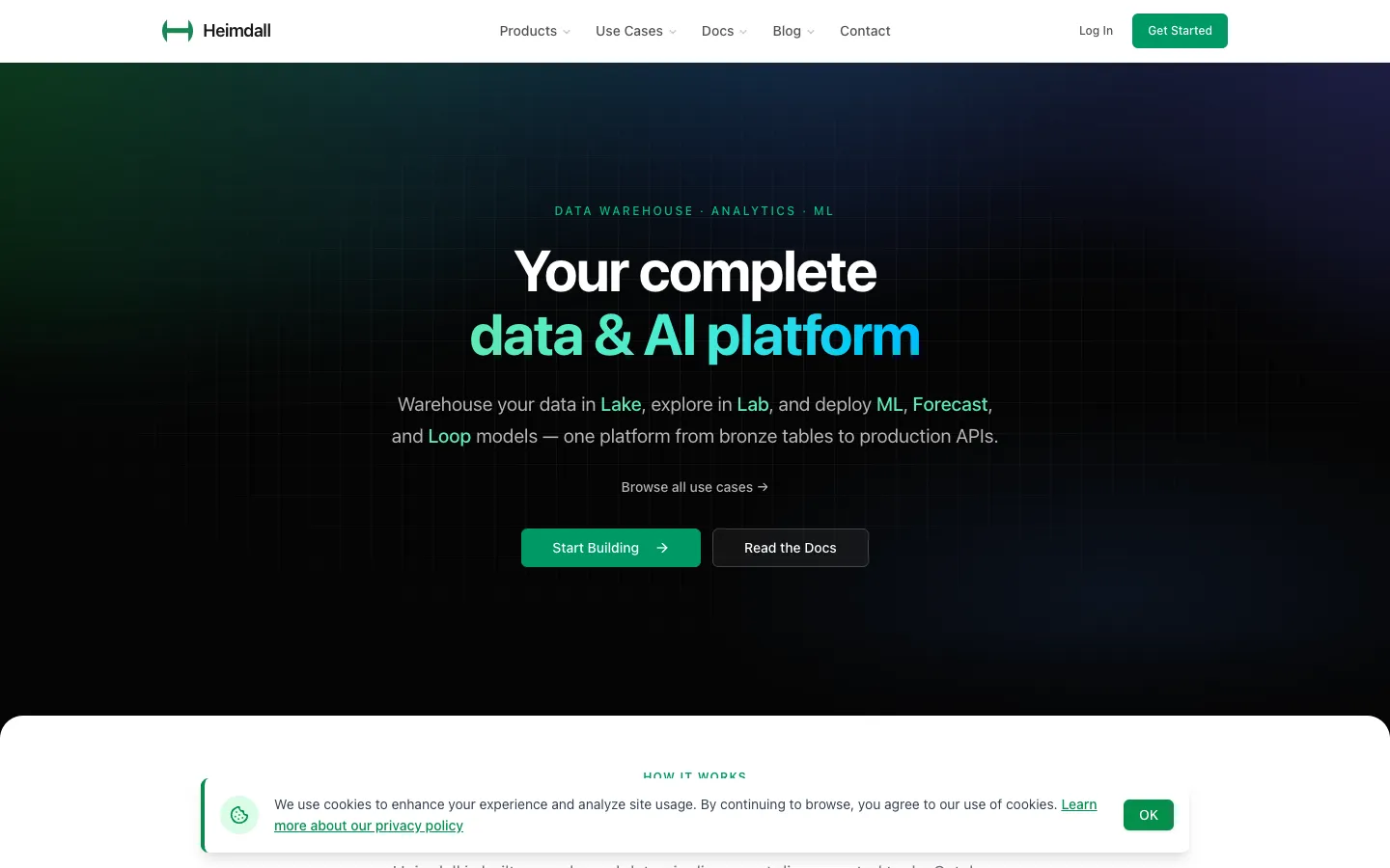 Screenshot of the Heimdall ML homepage