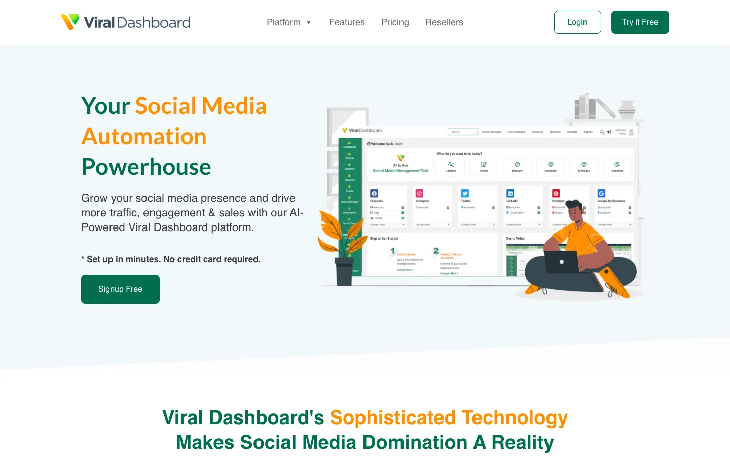 Screenshot of the ViralDashboard homepage