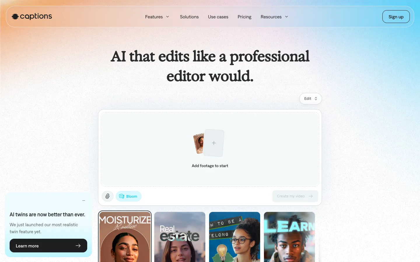 Screenshot of the CaptionsLab homepage