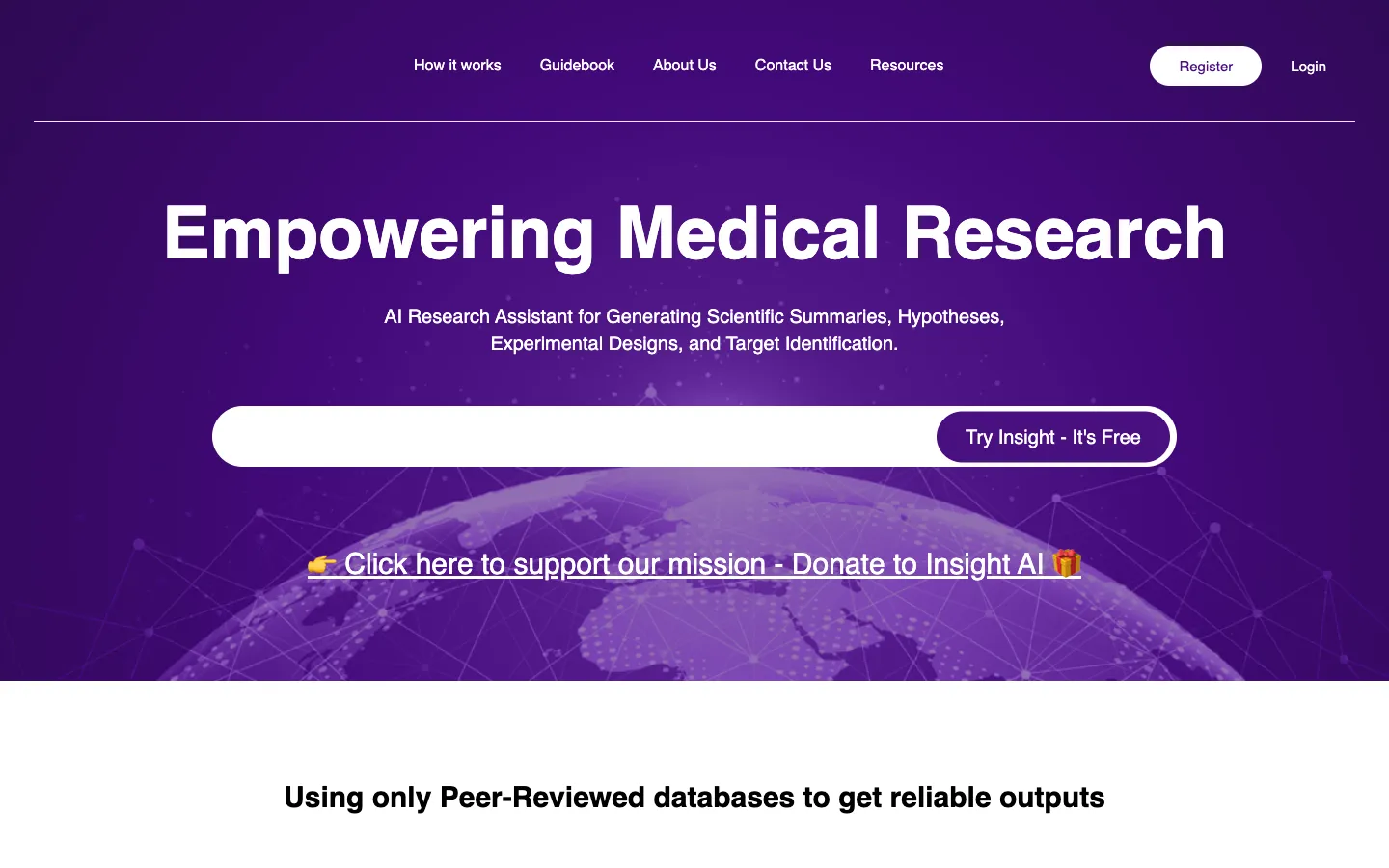 Screenshot of the Insight homepage