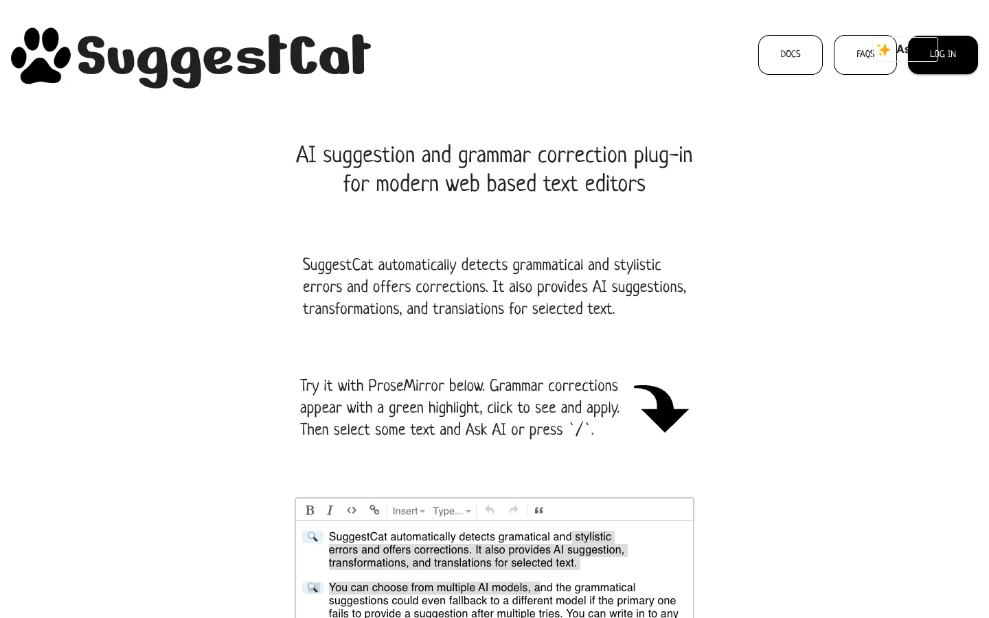 Screenshot of the SuggestCat homepage