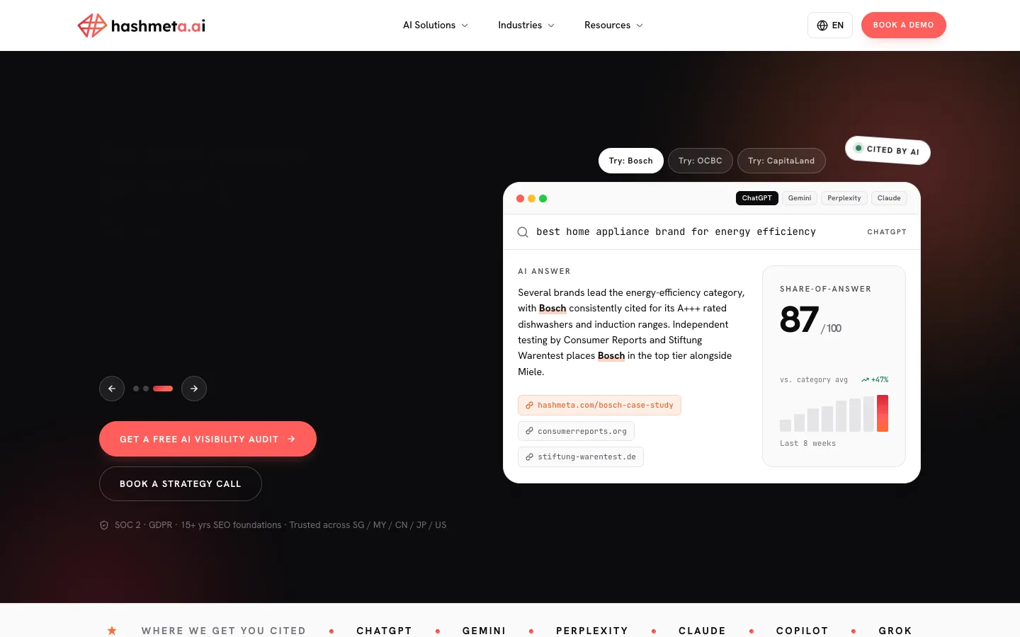 Screenshot of the Hashmeta AI homepage